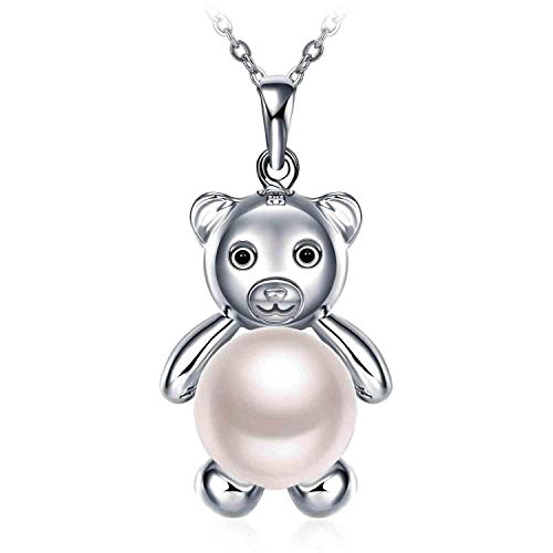 J.Rosée Fashion Jewelry 18K Gold Plated 925 Sterling Silver Bear Pearl Pendant Necklace for Women Ladies Girls Gift Package JR190