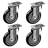 4 Pack Caster Wheels Swivel Plate Casters On Black Polyurethane Wheels (5 inch Plate)