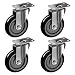 4 Pack Caster Wheels Swivel Plate Casters On Black Polyurethane Wheels (5 inch Plate)