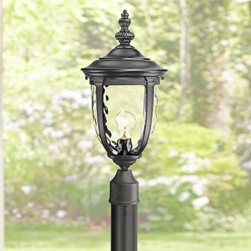 John Timberland Bellagio Traditional Outdoor Post Light With Flat Base Pole Texturized Black 99 3/4" Clear Hammered Glass For Exterior House Porch Patio Outside Garden Driveway Lawn Walkway #TOP2