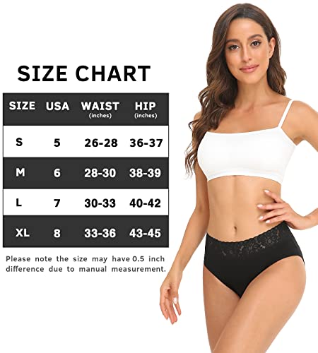 Altheanray Womens Underwear Cotton Briefs Lace Bikini Panties For Women Undies Hipster Stretch（Px6004S-Black） #TOP2