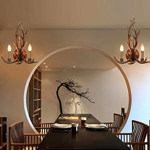 Antlers Wall Sconce, 2 Light Creative Antler Shape Led Retro Style Wall Sconce Light Fixture E14, Rustic Style Metal And Resin Wall Lamp Indoor Decoration Deer Antler Wall Lamp Wall-Mounted Lighting #TOP2