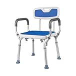 VED Sedia da Doccia Regolabile in 6 Altezze con Braccioli Imbottiti e Piedini Antiscivolo per Anziani, Disabili e Donne Incinte, Capacità 150 kg