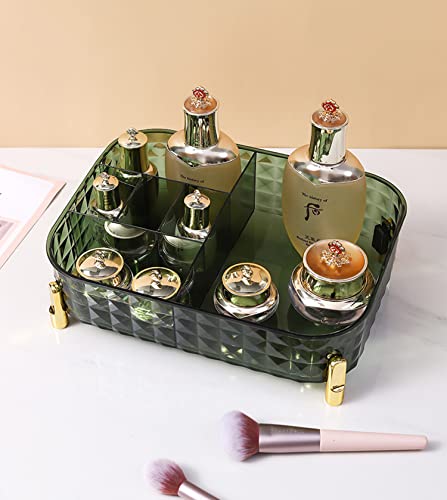 Image of House of Quirk Acrylic Transparent Rectangular Decorative Tray, Vanity Tray, Bathroom Tray For Jewelry, Perfume, Coffee, Candle, Cosmetic (Green)