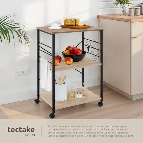Desserte cuisine 3 niveaux bois, roulettes frein TecTake GmbH