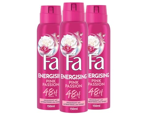 Fa Lot de 3 déodorants en spray Pink Passion (3 x 150 ml) au doux parfum rose rose - Déodorant sans aluminium pour une protection jusqu'à 48 h - Ne laisse aucun résidu de déodorant sur les vêtements