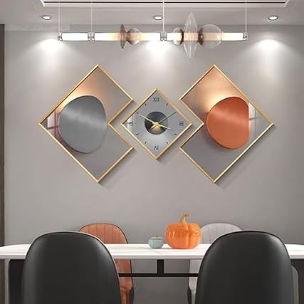 Large 3 pcs Geometric Wall Clock with Silent Movement, Modern Decorative Clocks Set with Canvas photo Large 3 pcs Geometric Wall Clock with Silent Movement, Modern Decorative Clocks Set with Canvas
