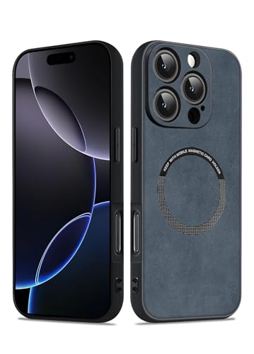 Coque iPhone 16 Pro Max MagSafe anti-choc en daim bleu