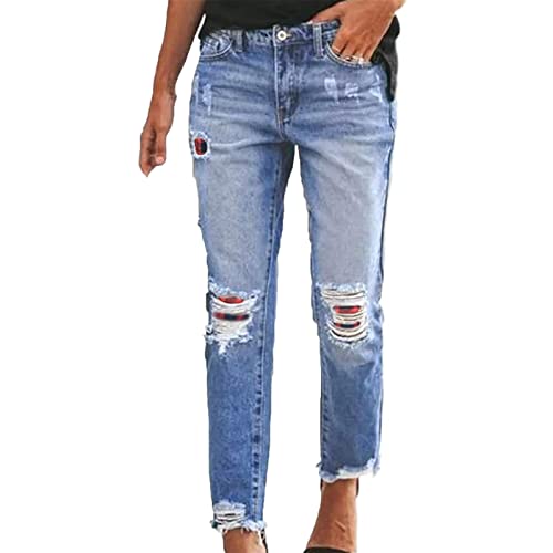 Jean déchiré femme slim taille mi-haute en denim usé à trou