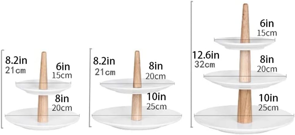 Tiered Round CupCeramic Serving Tray with Wooden Rod Modern Fruit Pastry Holders Creative for Kitchen Counter Home Decor Display Holder Platter