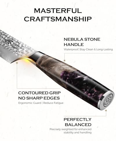 Japanese Chef Knife, 67-Layer Damascus Steel 8 Inch Kitchen Knife with AUS-10 Core, Professional Hand Forged Gyuto Knife with Gift Box, Ergonomic Handle, Ideal Valentine's Day Gifts for Men Women — view 6