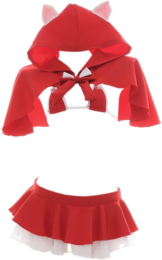 SINROYEE Sexy Christmas Lingerie Set Holiday Outfits Sheer Sleepwewar hooded top Anime cosplay