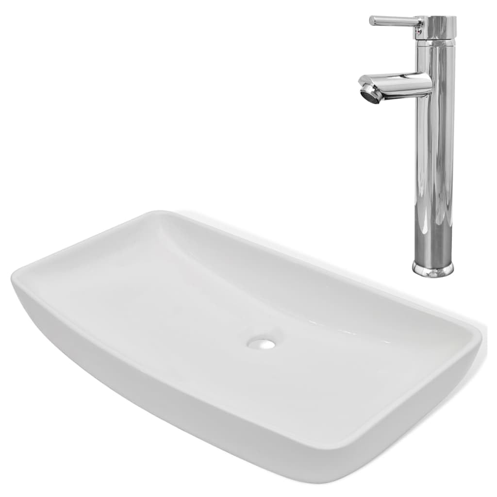 vidaXL Lavabo de Baño Rectangular con Grifo Mezclador de Cerámica Blanco Hogar