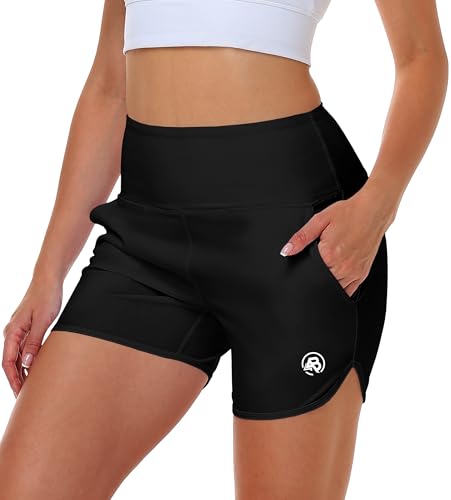 Image of AOBUTE Womens High Waisted Swim Board Shorts UPF 50+ Quick Dry Swim Trunks with Pockets