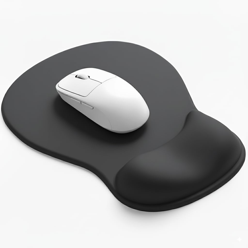 Giecy Mouse Pad with Gel Wrist Rest, Ergonomic Comfortable Computer Wrist Support for Laptop, Pain Relief Mousepad with Non-Slip PU Base for Office & Home (Pure Black)