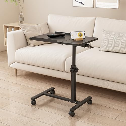 JXINONT Over The Bed Table with Wheels Rolling Cart Tilting Sofa Laptop Stands Hospital Tray Medical OverbedTables-Black