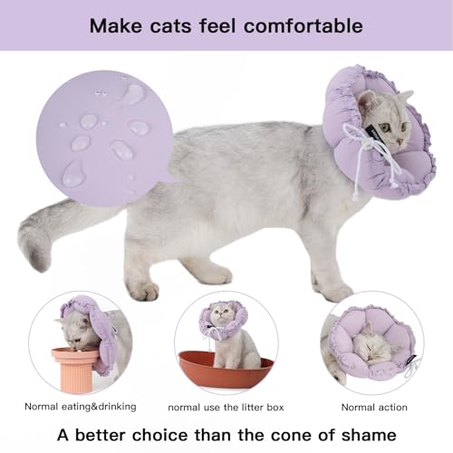 Image of H HIDREAM Soft Cat Cone Collar, Cute Adjustable Cat Recovery Collar,Elizabethan e Collar that can Protect Head and Foot Wounds,Purple Flower All-Season Style