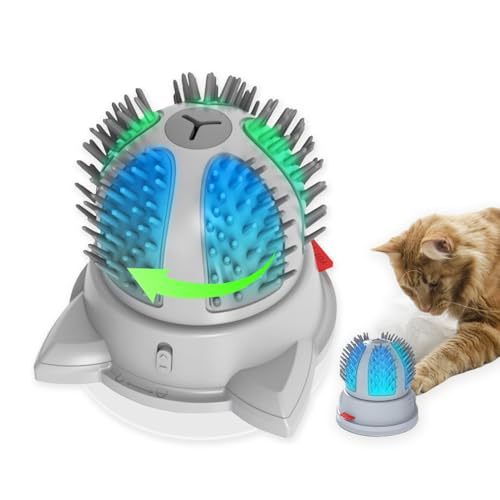Image of Brrnoo Automatic Cat Self Groomer with 2 Speed Rotating Brush, Smart Interactive Cat Massager with Color Changing LED Light and Catnip, Wall Mounted Design for Indoor Cats