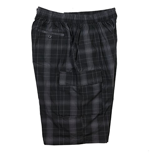 Yago Men's Elastic Waist With Drawstring Checkered Plaid Cargo Shorts (Charcoal/Black, Xxx-Large) #TOP6