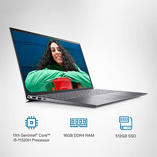 Image of Dell Inspiron 5518 Windows 10 Laptop, Intel i5-11320H, 16GB, 512GB SSD, Win 11 + MS Office 21, 15.6 inch (39.62Cms) FHD Display, Platinum Silver, FPR + Backlit KB - D560695WIN9S, 1.64Kg
