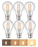 EDISHINE 6 Pack Bayonet Light Bulbs, 6.5W B22 LED Bulbs Dimmable, 2700K Warm White 806LM, GLS Energy Saving Light, B22 Base LED Filament Bulb for Home and Commercial Use