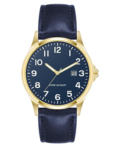 Amazon Essentials Men's Easy To Read 42mm Analog Watch - AE/1000NVNV (Navy/Gold)