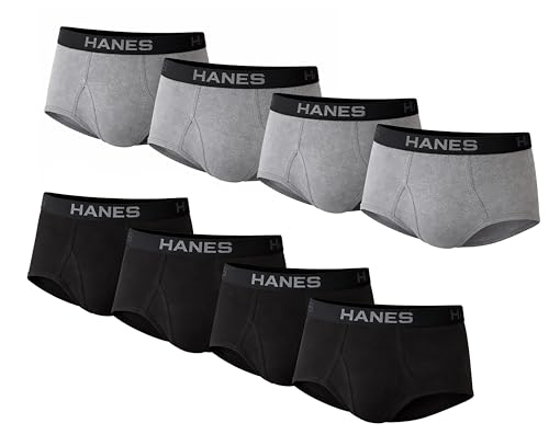 Image of Hanes Men's Underwear Briefs, Cotton Mid Rise Briefs, Covered Waistband, Moisture Wicking, 8-pack - Black /Gray - 8 Pack Large