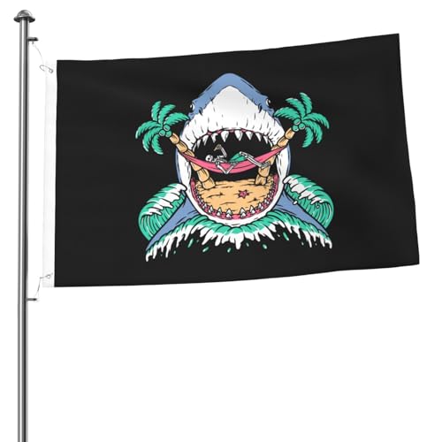 Shark Attack On The Beach Flags 2x3 Ft Outdoor Banner Double-Sided Flags For Lawn Patio Decorations Indoor Wall Decor