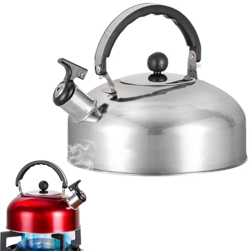 Stainless Steel Whistling Kettle, 2 L Stove Top Hob Coffee Tea Kitchenware Camping Traveling Kitchen Home Gas Teapot, Boil Water Kettle (Silver)