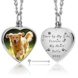 QYH Personalized Pet Ashes Necklace with Custom Photo and Engraving, Heart Shaped Urn Pendant, Cremation Jewelry Memorial Gift for Dogs and Cats (Dog Urm)