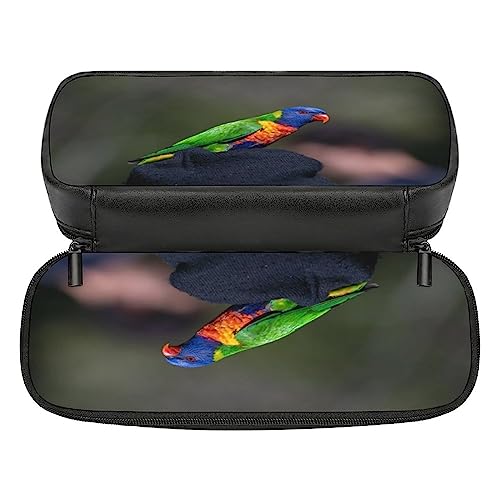 Fionel Small-Colorful-Parrot Pu Leather Quad Pen Case Zipper Pencil Pouch Holder For Pens Case Office Storage Box Organizer Pen Bag(8×1.5×3.5 In) #TOP2