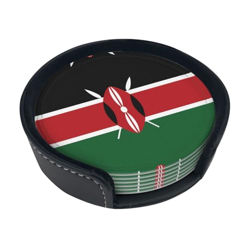 Dessous de Verre imprimé Drapeau du Kenya (Lot de 6) • Dessous de Verre Ronds pour café, bière, vin • Décoration pour la Maison, la Cuisine ou Le Bureau
