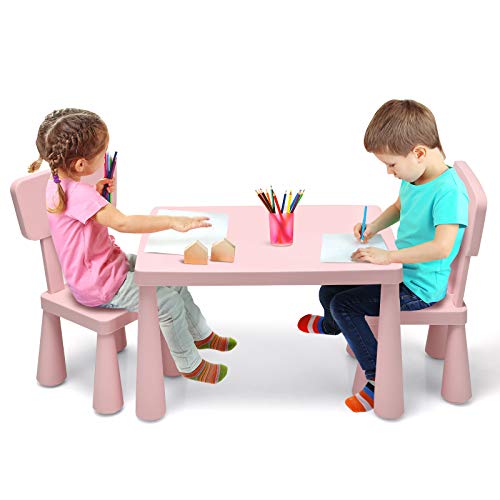 MAT EXPERT Kids Table and Chairs, 3-Piece Kids Furniture Activity Table for Reading, Learning, Eating, Toddler Table and Chair Set for Daycare Kindergarten Playroom, Ideal for Boys & Girls (Pink)