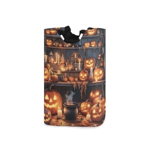Jihqo Laundry Hamper Basket Halloween Pumpkin Collapsible Nursery Storage Bin Waterproof Clothing Baskets for Home Bedroom Bathroom Washing Room
