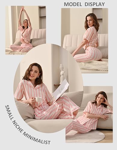 Image of NAP BOUND 100% Cotton Women Pajama Sets Button Down Short Sleeve Sleepwear Soft Pjs 2 Piece Lounge Set with Pocket XS-XXL