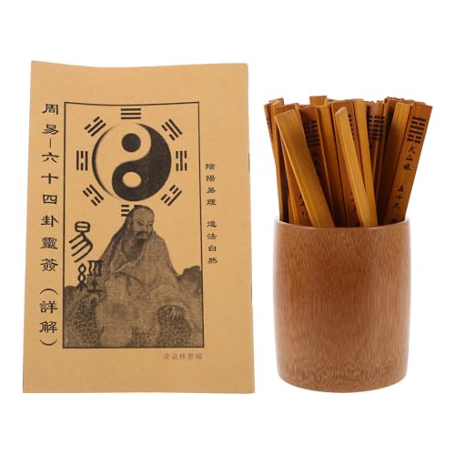KICHOUSE Juego de Varillas de Adivinación Chinas de Bambú 64 Hexagramas con Tubo de Bambú de 10 CM Libro E Ilustración para Meditación y Predicción Fortuna Accesorios Tradicionales de