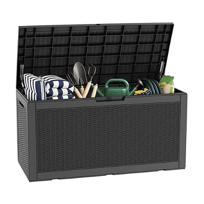 LAUSAINT HOME 320 Gallon Resin Deck Box, Package Delivery Box with Lockable Lid, Waterproof Outdoor Storage Box For Garden Tools, Patio Cushions(320 Gallon,Black)