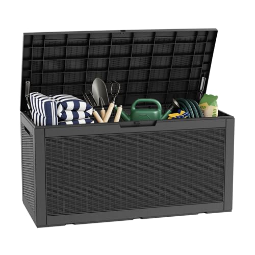 LAUSAINT HOME 320 Gallon Resin Deck Box Package Delivery Box with Lockable Lid Waterproof Outdoor Storage Box For Garden Tools Patio Cushions(320 Gallon Black)