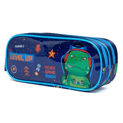 Kit Mochila de Rodinhas Dinossauro Masculina Estojo Escolar Lancheira Térmica