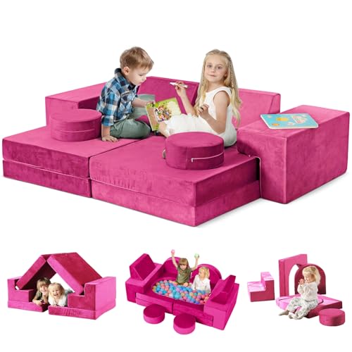 Kidirect Modular Kids Play Couch, K12 320+DIY Convertible Foam Play Couch for Boys & Girls, Versatile Kids Play Couch Building Fort, Child Sectional Kids Sofa Couch for Playroom Bedroom (Pink)
