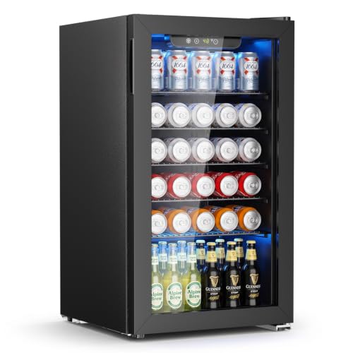 Image of Antarctic Star Mini Fridge 130 Can Beverage Refrigerator Cooler with Glass Door,Adjustable Shelves & Digital Temperature for Soda Beer or wine fridge for Home, Office Bar 3.1cu.ft
