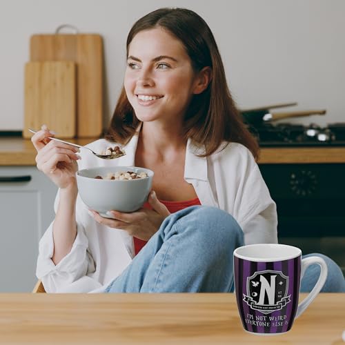 Image of Get Trend Wednesday 11oz Mug and Socks Set, Crew Socks Ceramic Coffee Mug Microwave Safe, Novelty Gifts for Women, Wife, Girlfriend (Purple /Black Wednesday)