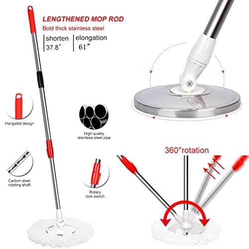 Spin Mop Bucket, 360 Spin Mop And Bucket System With 3 Mop Heads, Stainless Steel Spin Bucket Mop For Floor Cleaning #TOP2