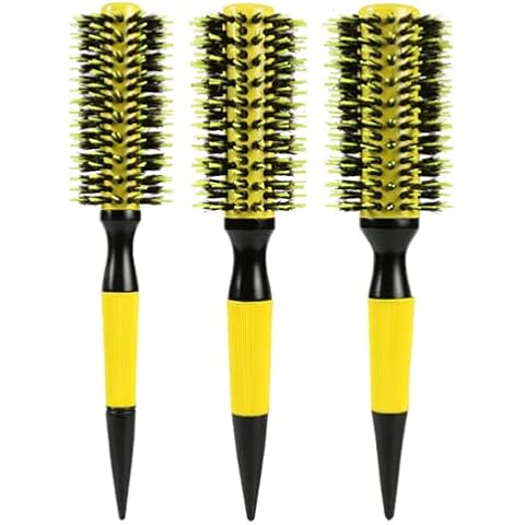 Healthcom 3 in 1 Ceramic & Ionic Bristle Round Barrel Hair Brush Set for Women & Men - Professional Styling, Blow Drying, Curling with Boar Bristle Brush & Scalp Comb (Yellow) Cover