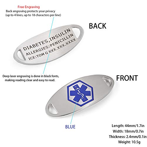 4Pcs Medical Bracelet Identification Tags - Stainless Steel Medical Alert ID Tags for Custom Engraved Medical Bracelets DIY Jewelry - Thumbnail 5