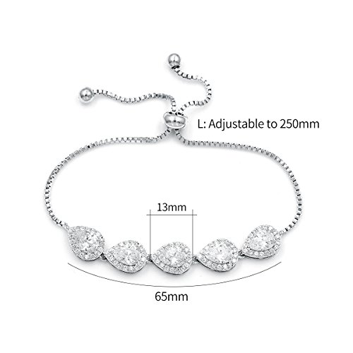 Weimanjewelry Cubic Zirconia Cz Wedding Bridal Pear Cut Adjustable Teardrop Chain Bracelet For Women Lady (Silver) #TOP1