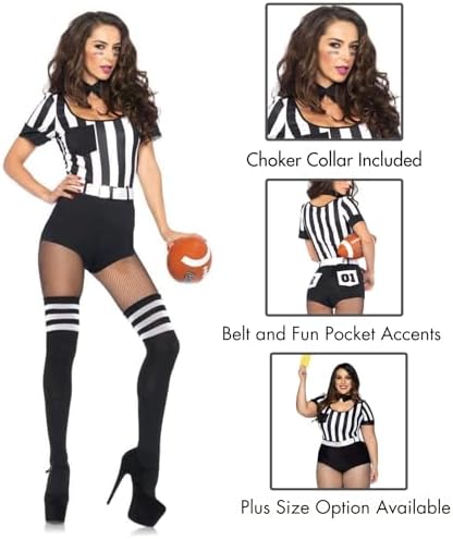 Leg Avenue Women's 3 Pc No Rules Referee Costume with Bodysuit, Belt, Choker