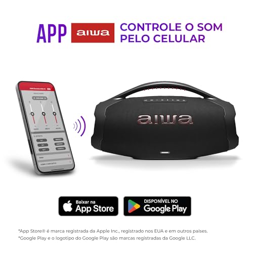 AIWA, Caixa de Som Boombox BBS01, 200W RMS, IP66 com Alça, 30h de Bateria, Bluetooth 5.3,TWS