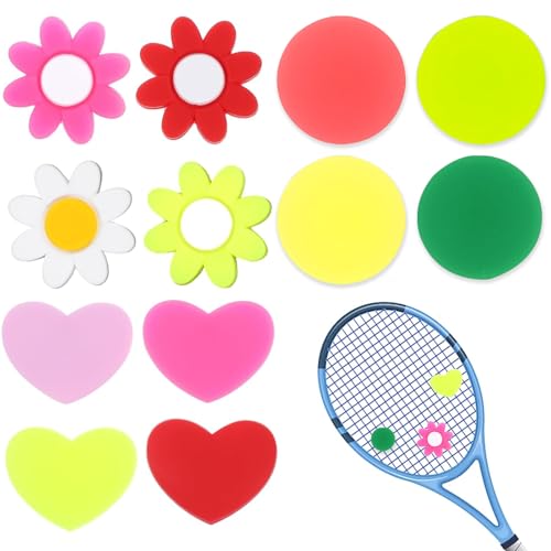 10PCS Tennis Racket Dampener Heart & Flower & Round Silicone Dampener Tool Cute Tennis Supplies Long Tennis Dampener String Tennis Dampener Accessories for Tennis Racquet (Multiple Colors)
