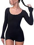 Loalirando Damen Jumpsuit Rückenfrei Bodysuit Sexy Sommer Overall Kurz Einteiler Hosenanzug Sport Playsuit(Lang Schwarz/S)